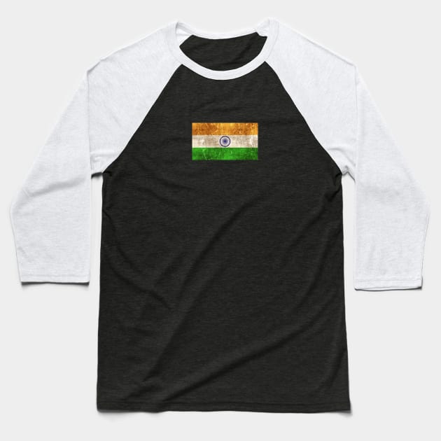 Vintage Aged and Scratched Indian Flag Baseball T-Shirt by jeffbartels